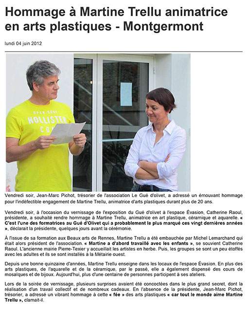 article Ouest France juin 2012